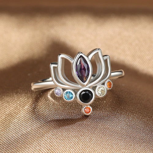 Anillo Flor de Loto 7 Chakras Mujer plata