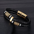 Pulsera Negra de Cuero Mitología Vikinga oro