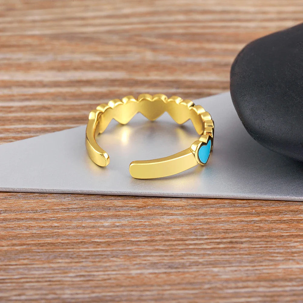 Anillo 6 Corazones Banda Mujer Oro