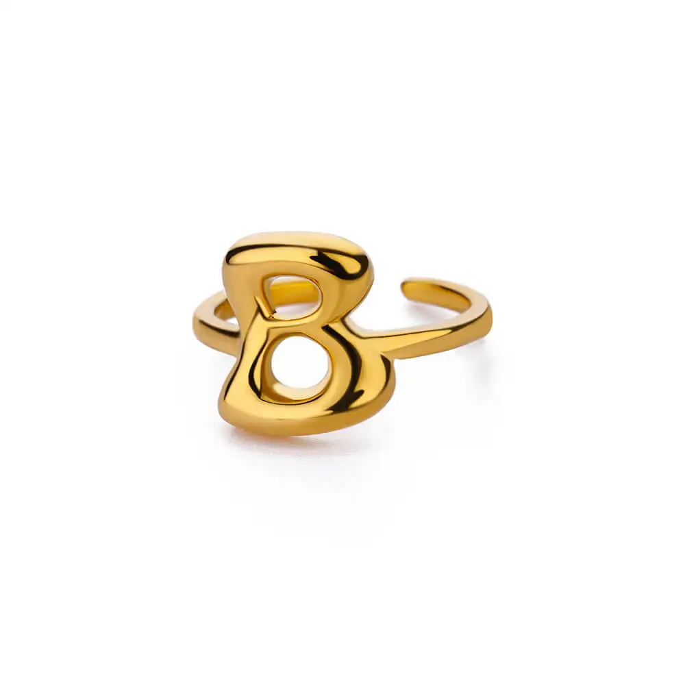 Bague ajustable avec initiale couleur or - lettre