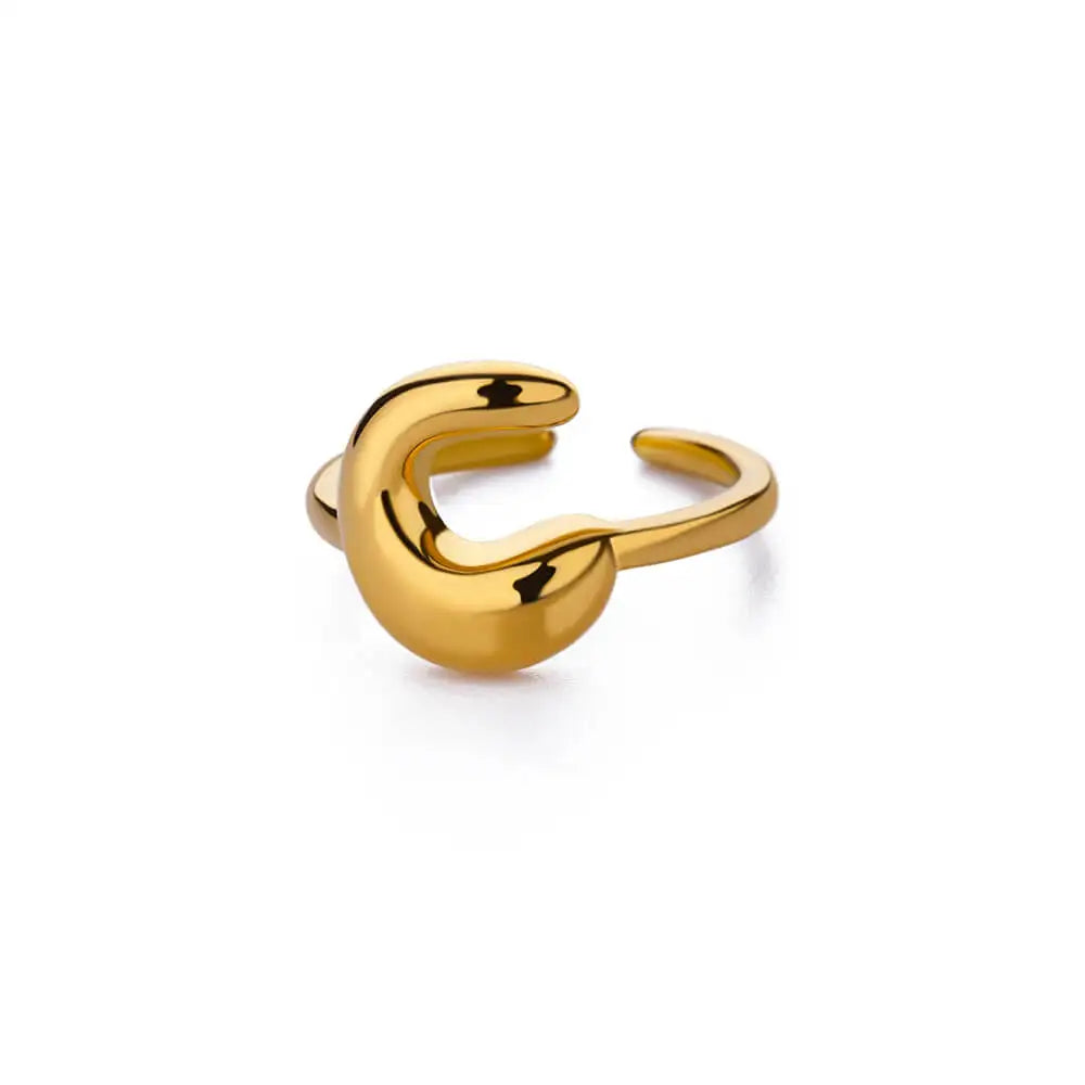 Bague ajustable avec initiale couleur or - lettre
