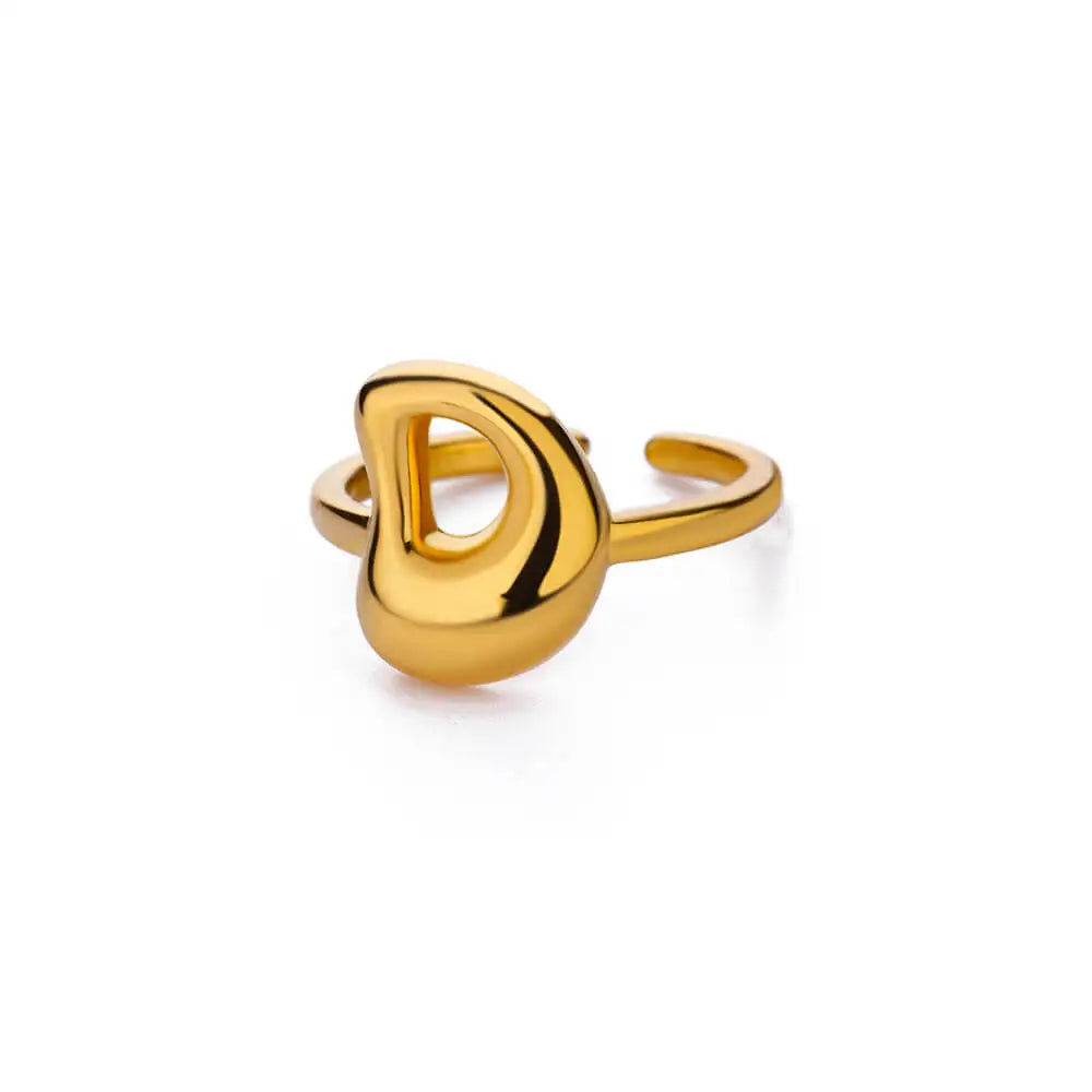 Bague ajustable avec initiale couleur or - lettre
