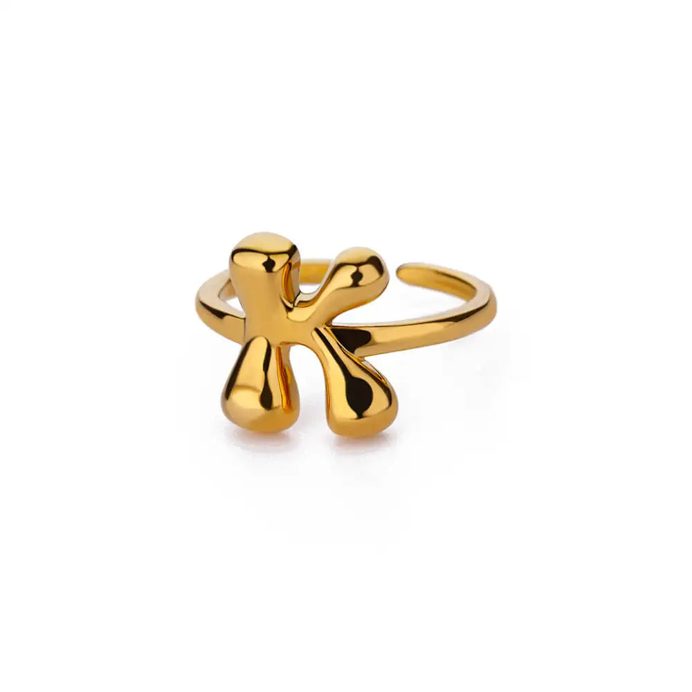 Bague ajustable avec initiale couleur or - lettre
