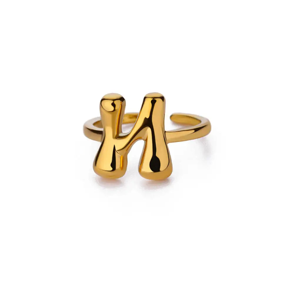 Bague ajustable avec initiale couleur or - lettre