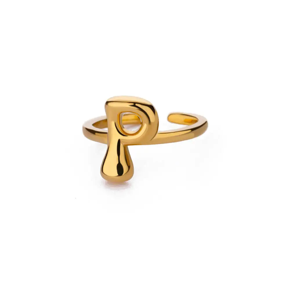 Bague ajustable avec initiale couleur or - lettre