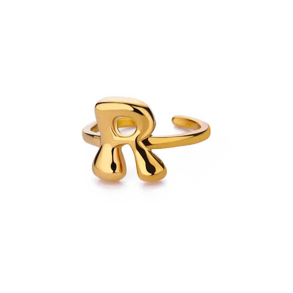 Bague ajustable avec initiale couleur or - lettre