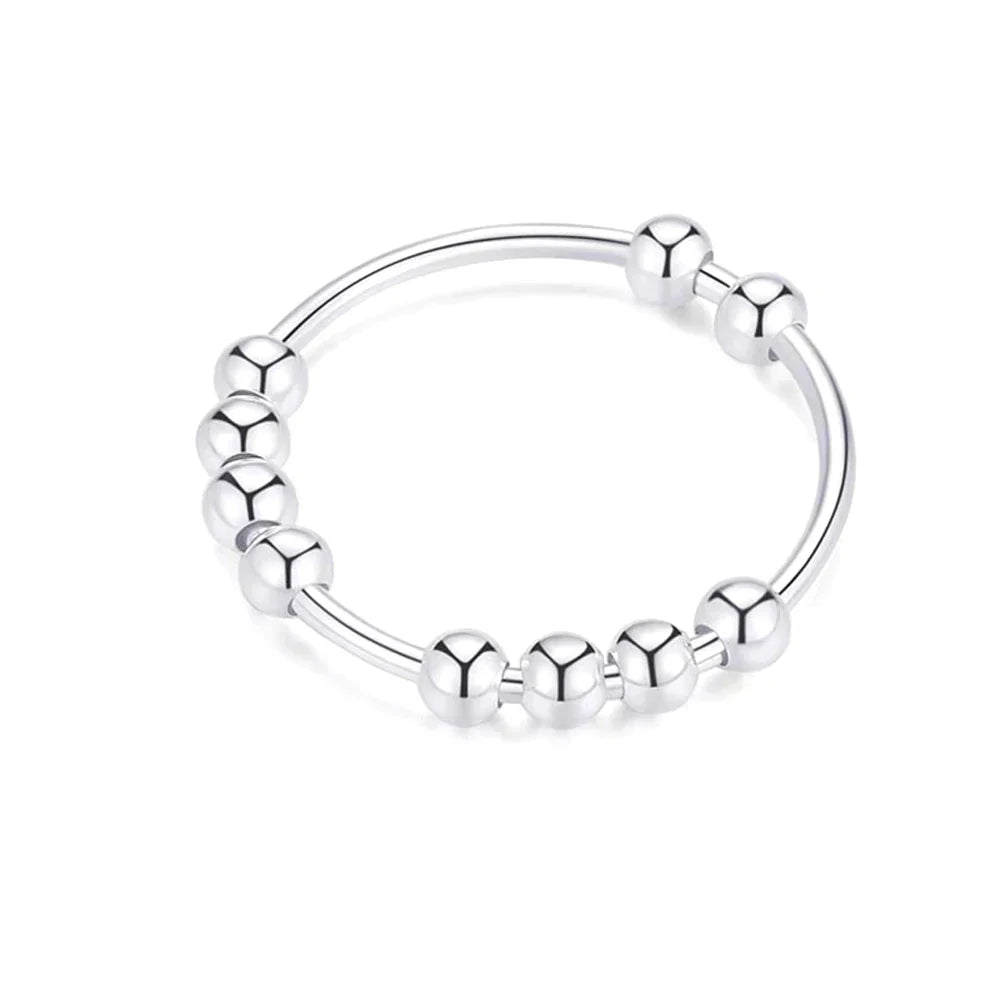 Anillo Antiestrés con Perlas Giratorias para Hombre o Mujer plata
