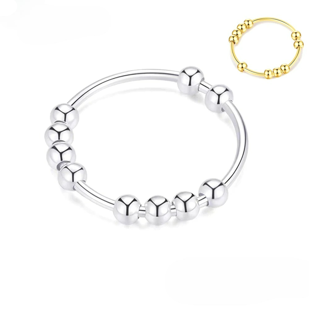 Anillo Antiestrés con Perlas Giratorias para Hombre o Mujer plata