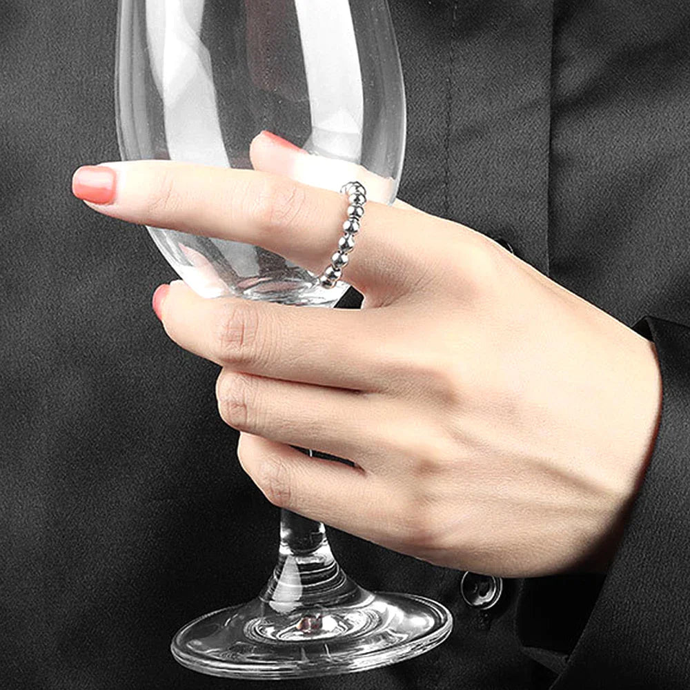 Anillo Antiestrés con Perlas Giratorias para Hombre o Mujer plata