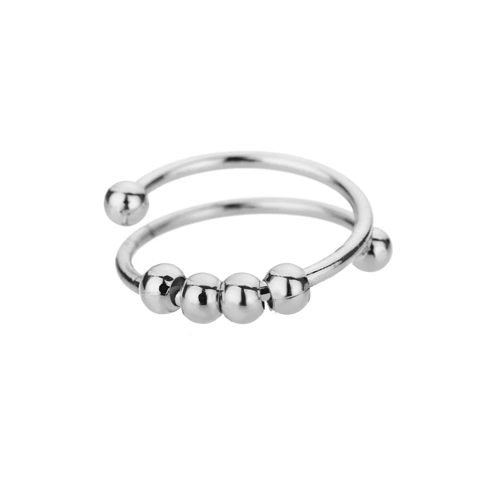Anillo Antiestrés con Perlas Giratorias plata
