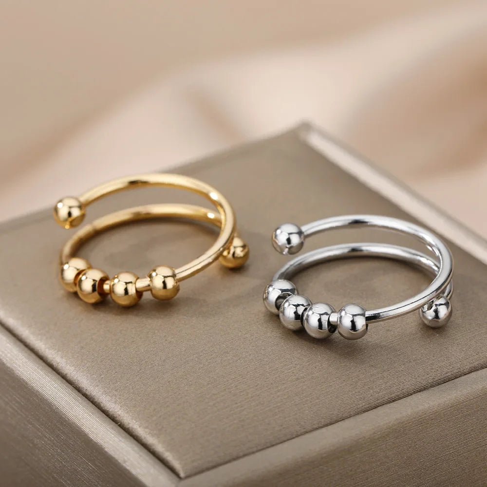 Anillo Antiestrés con Perlas Giratorias plata