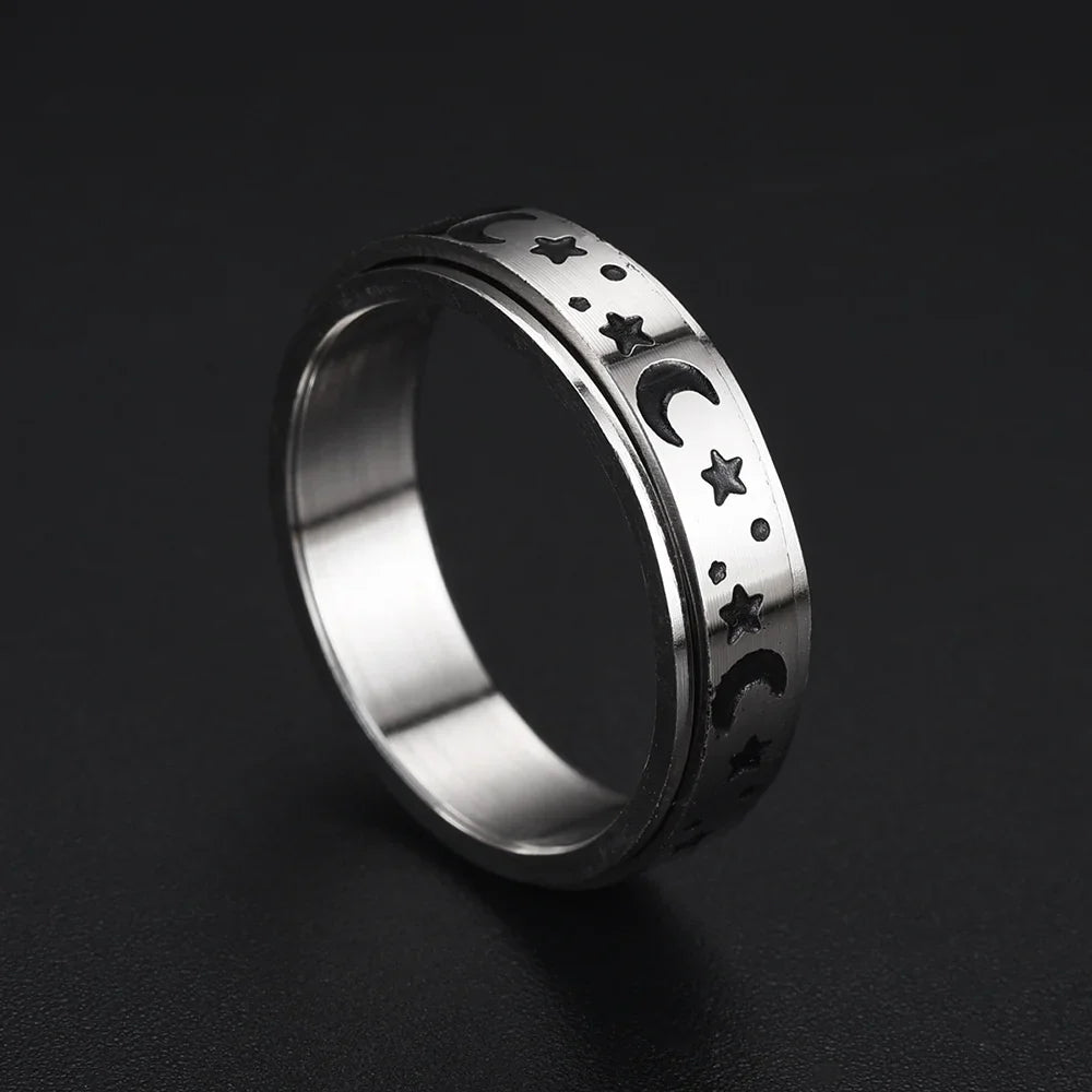 Anillo Anillo Anti-Estrés Giratorio Estrellas y Lunas plata