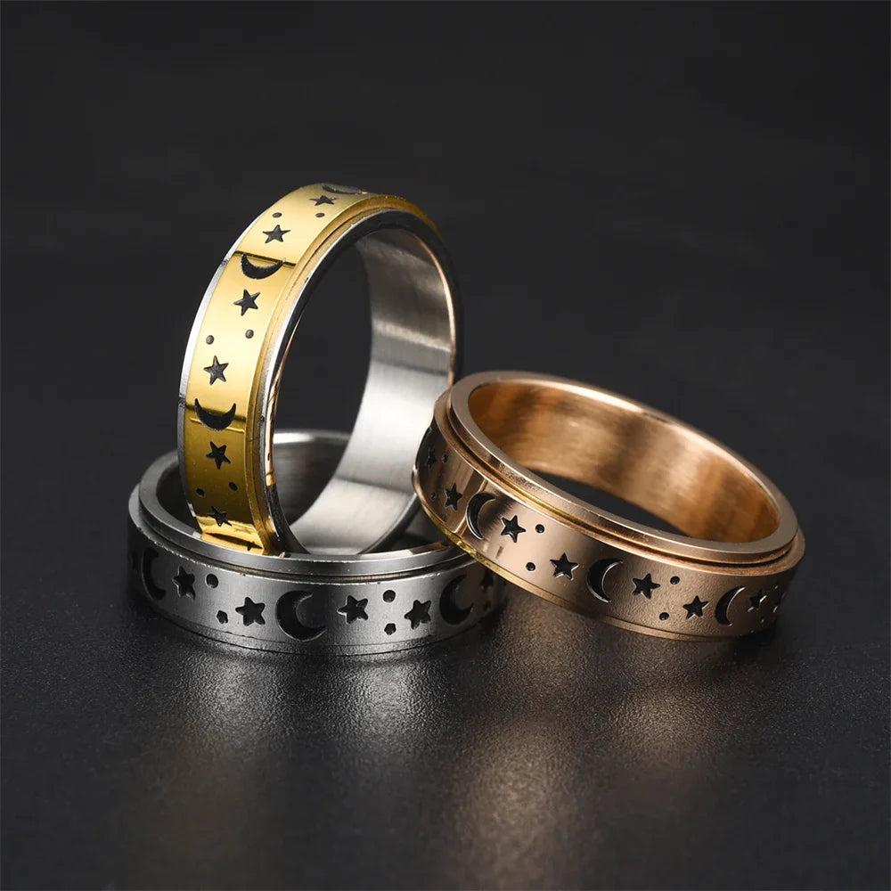 Anillo Anillo Anti-Estrés Giratorio Estrellas y Lunas oro rosa