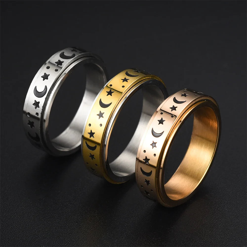 Anillo Anillo Anti-Estrés Giratorio Estrellas y Lunas oro