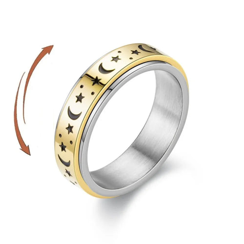 Anillo Anillo Anti-Estrés Giratorio Estrellas y Lunas oro