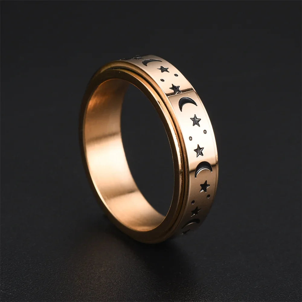 Anillo Anillo Anti-Estrés Giratorio Estrellas y Lunas oro rosa