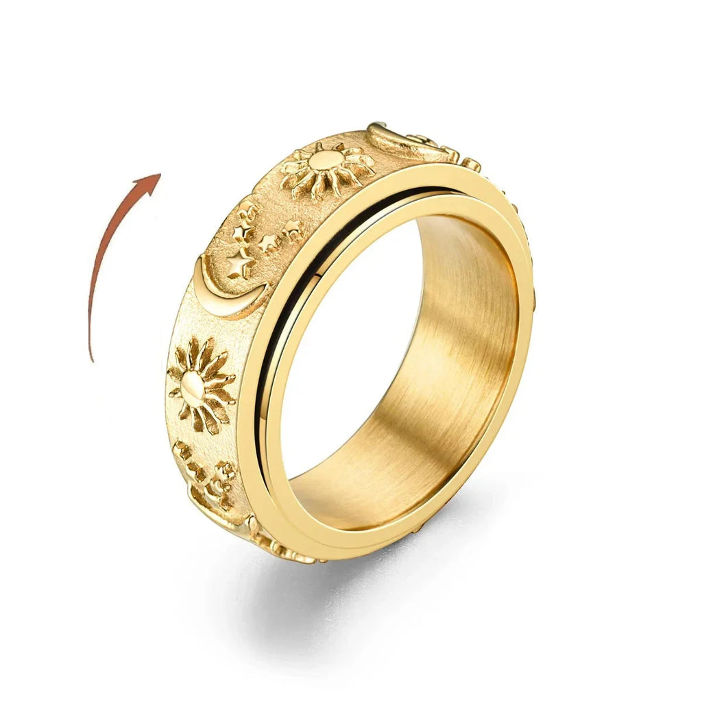 Anillo Anti-Estrés Giratorio Luna y Sol oro
