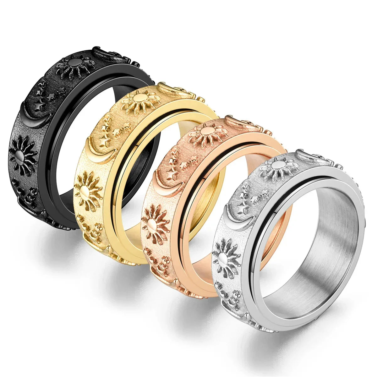 Anillo Anti-Estrés Giratorio Luna y Sol oro rosa