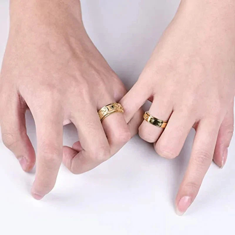Anillo Anti-Estrés Giratorio Luna y Sol oro