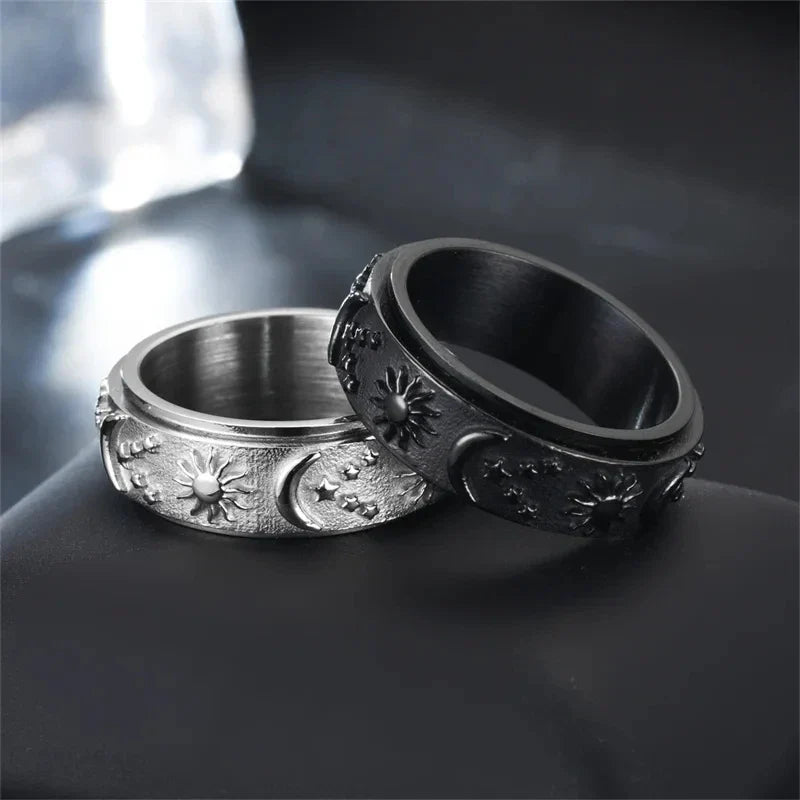 Anillo Anti-Estrés Giratorio Luna y Sol negro