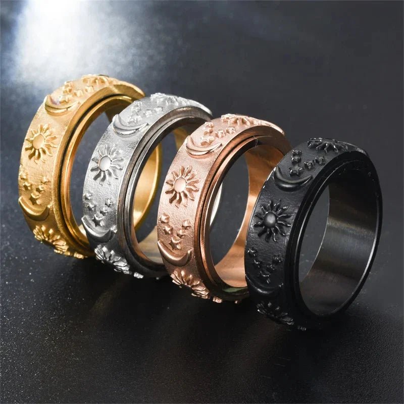 Anillo Anti-Estrés Giratorio Luna y Sol negro