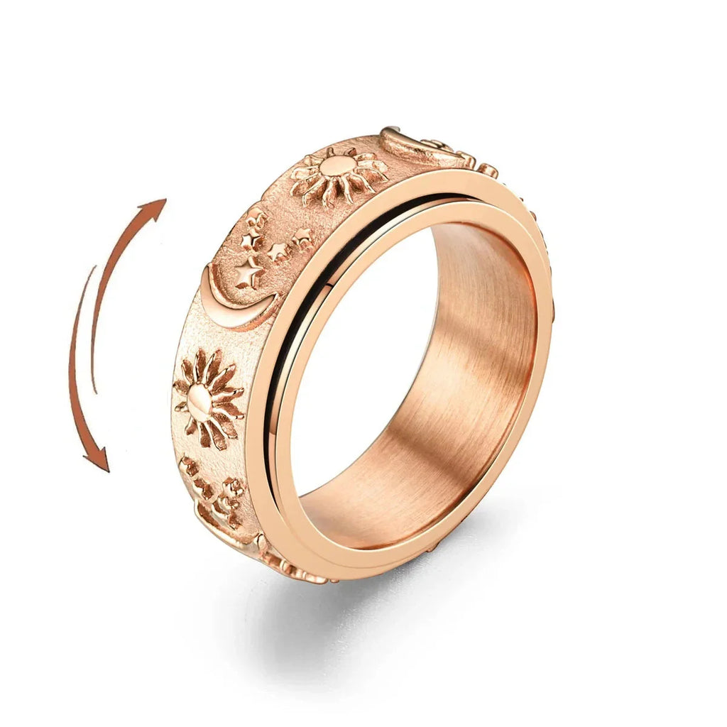 Anillo Anti-Estrés Giratorio Luna y Sol oro rosa