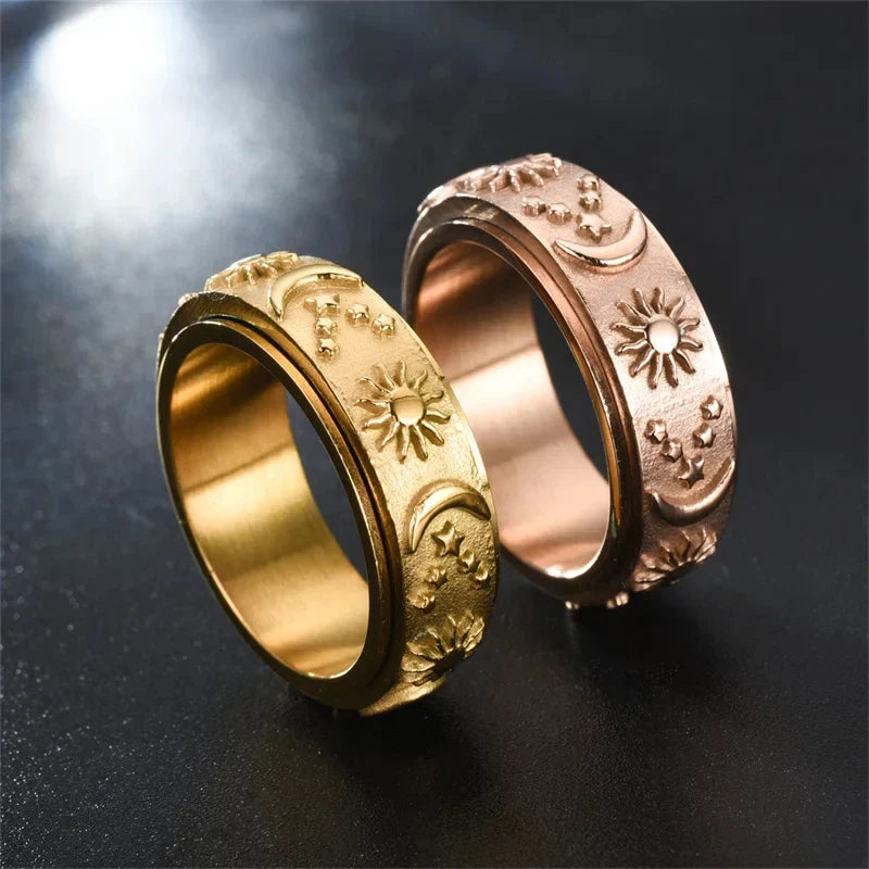 Anillo Anti-Estrés Giratorio Luna y Sol oro rosa