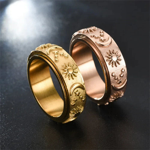 Anillo Anti-Estrés Giratorio Luna y Sol oro rosa