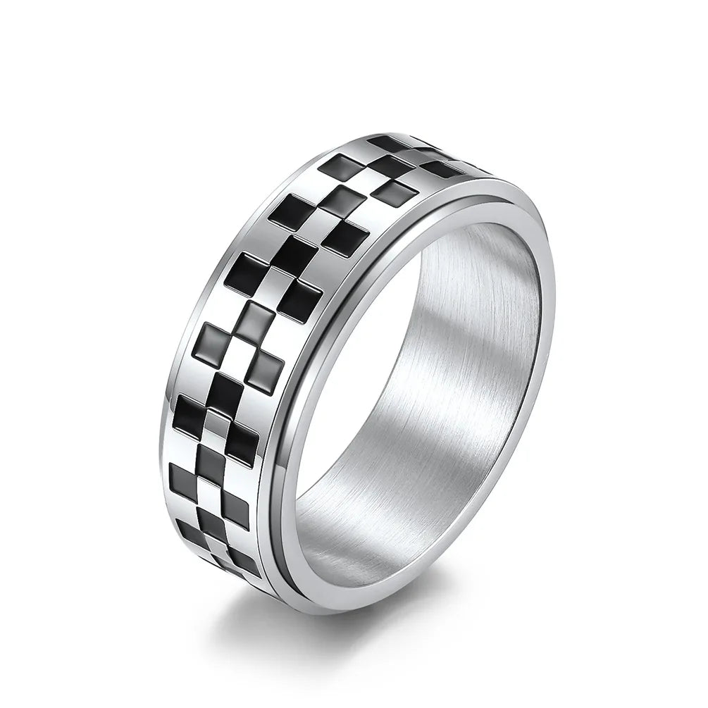 Anillo con Cuadrados Negros Antiestrés Giratorio