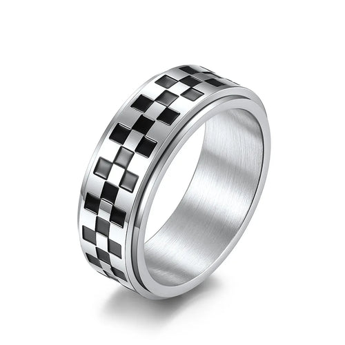 Anillo con Cuadrados Negros Antiestrés Giratorio
