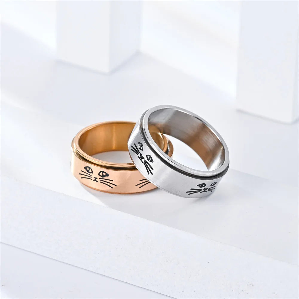 Anillo con Gatos Antiestrés Giratorio en plata