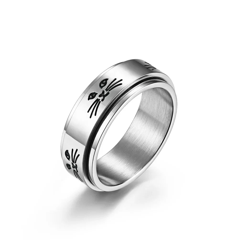Anillo con Gatos Antiestrés Giratorio en plata