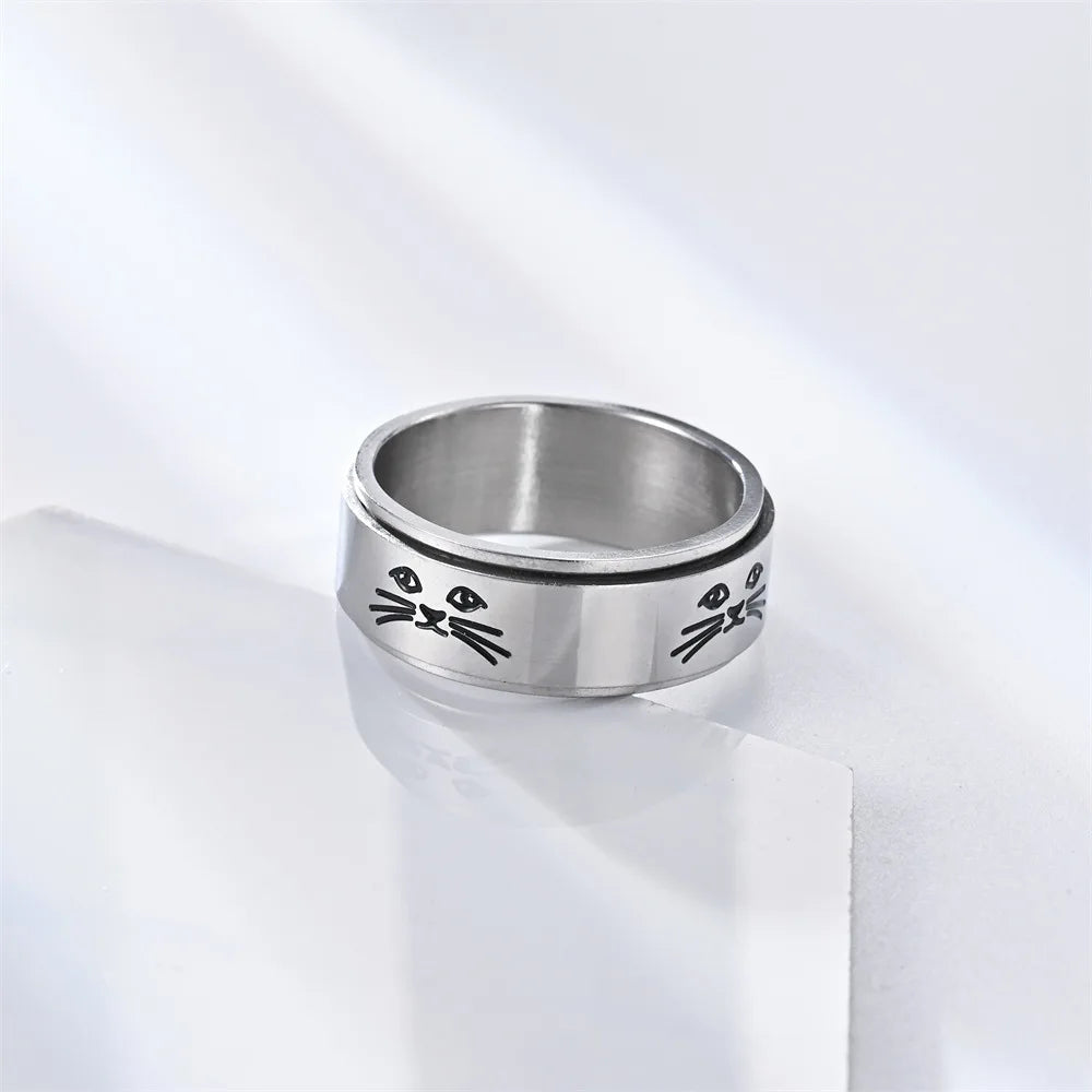 Anillo con Gatos Antiestrés Giratorio en plata