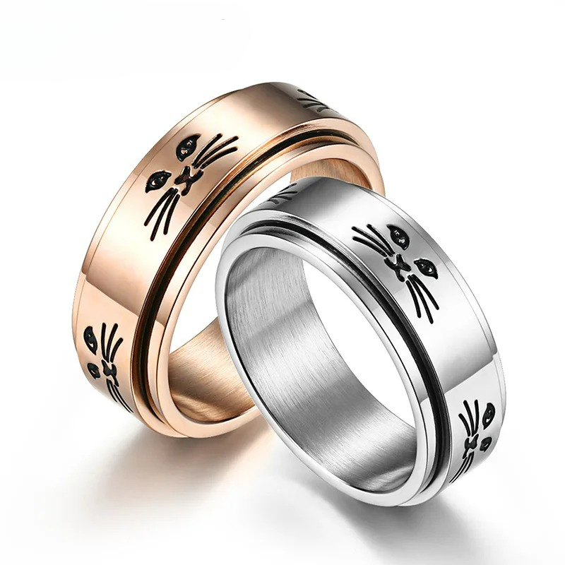Anillo con Gatos Antiestrés Giratorio en oro rosa