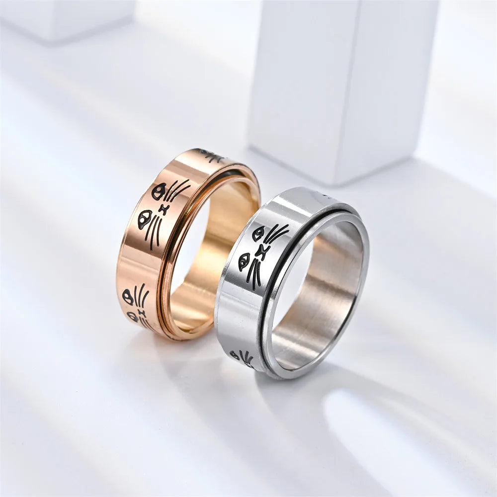 Anillo con Gatos Antiestrés Giratorio en oro rosa