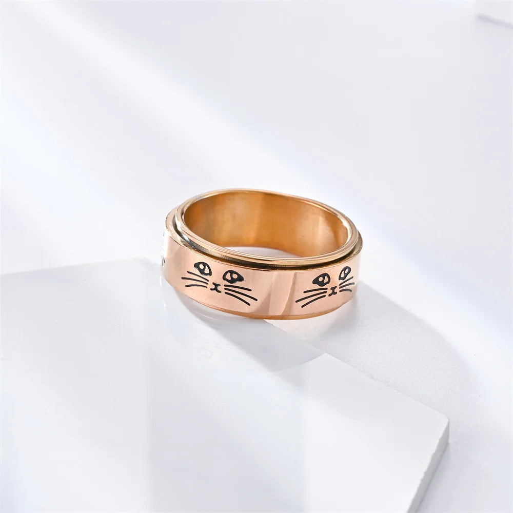 Anillo con Gatos Antiestrés Giratorio en oro rosa