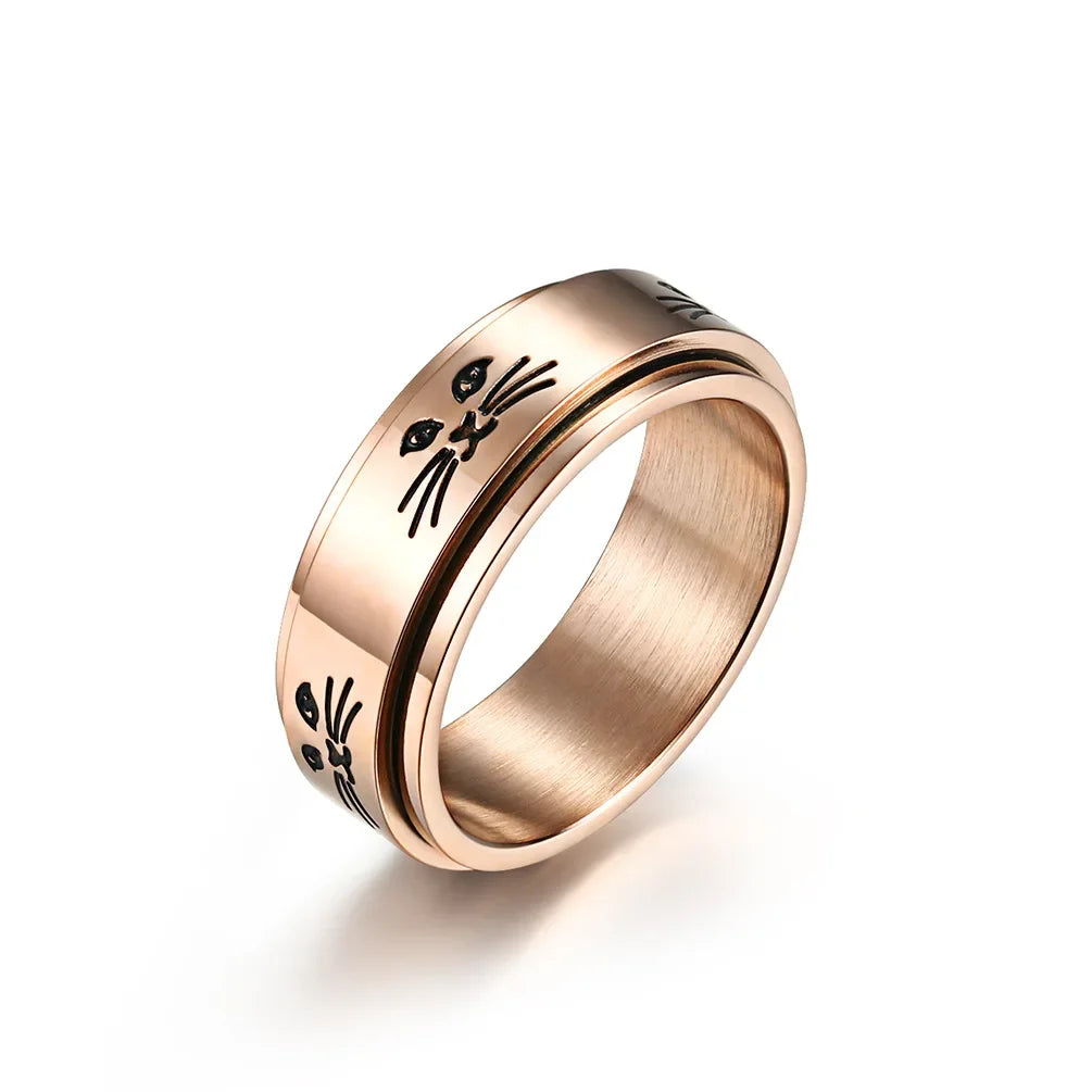 Anillo con Gatos Antiestrés Giratorio en oro rosa