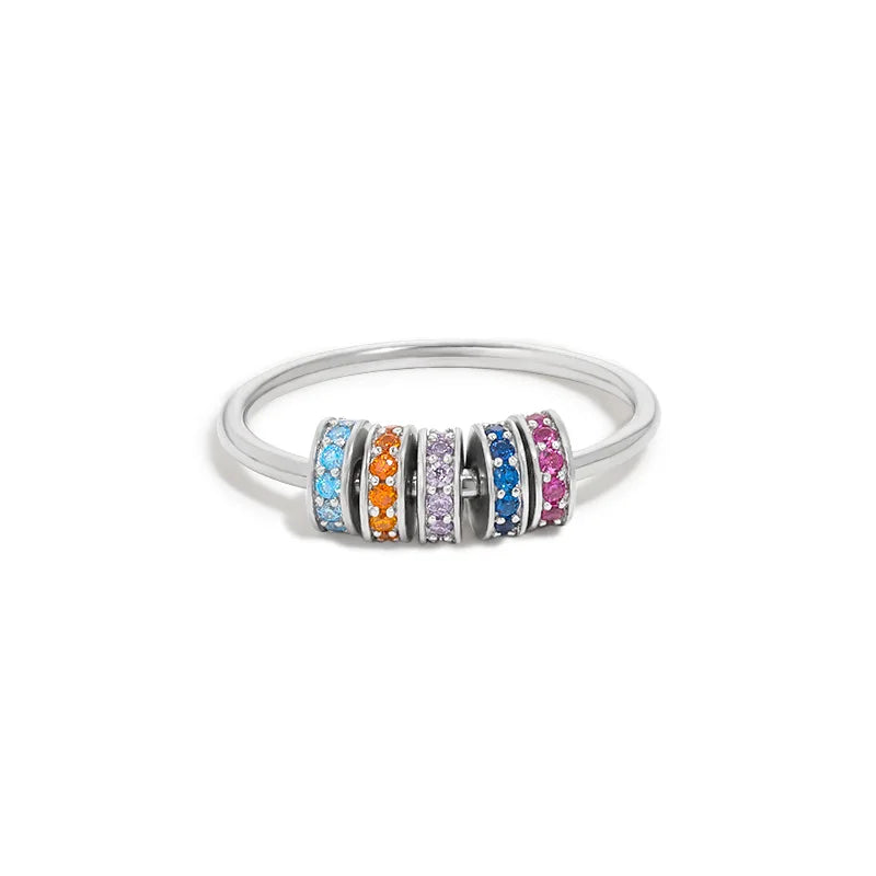 Anillo con Perlas Multicolores Giratorias en Circonio Anti-Estrés