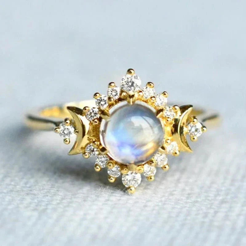 Anillo con piedra de luna y strass
