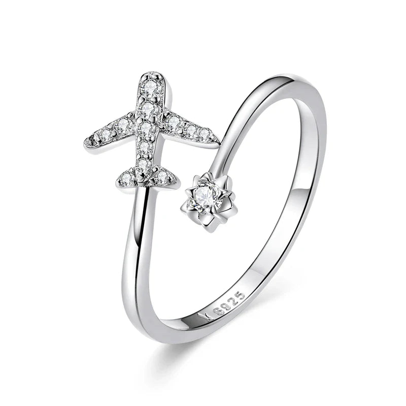 Anillo Avión de Plata Genuina para Mujer plata