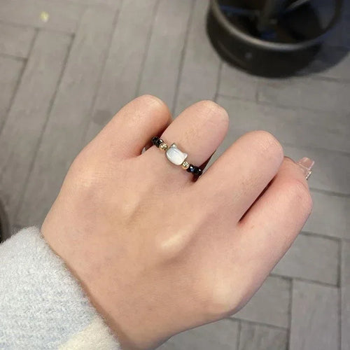 Anillo de Gato con Piedras negras