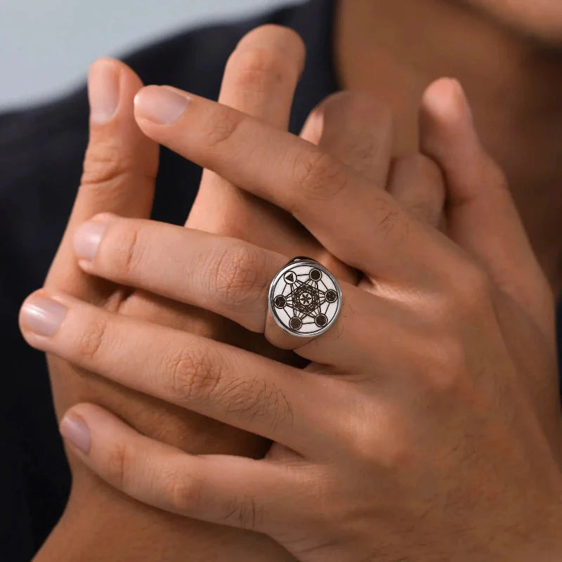 Anillo de Cubo de Metatrón plata a