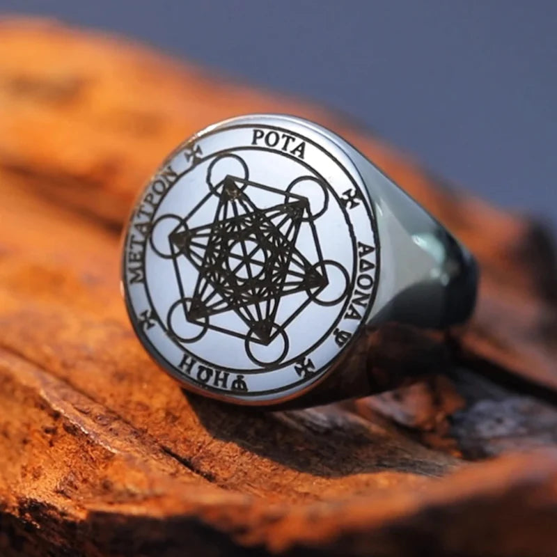 Anillo de Cubo de Metatrón plata b