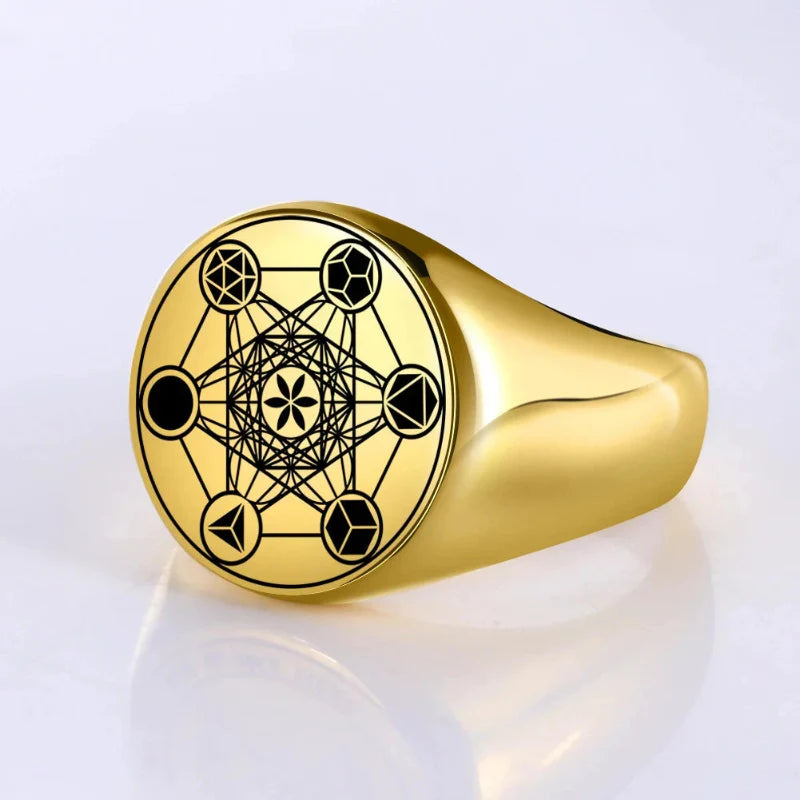 Anillo de Cubo de Metatrón oro a