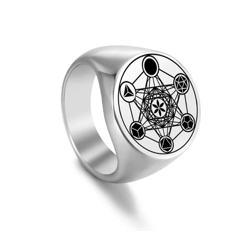 Anillo de Cubo de Metatrón plata a