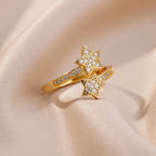 Anillo Doble Estrellas en Circonio dorado
