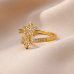 Anillo Doble Estrellas en Circonio dorado