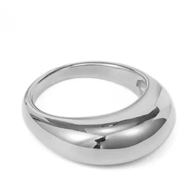 Elegante Anillo Ancho Gota de Agua plata