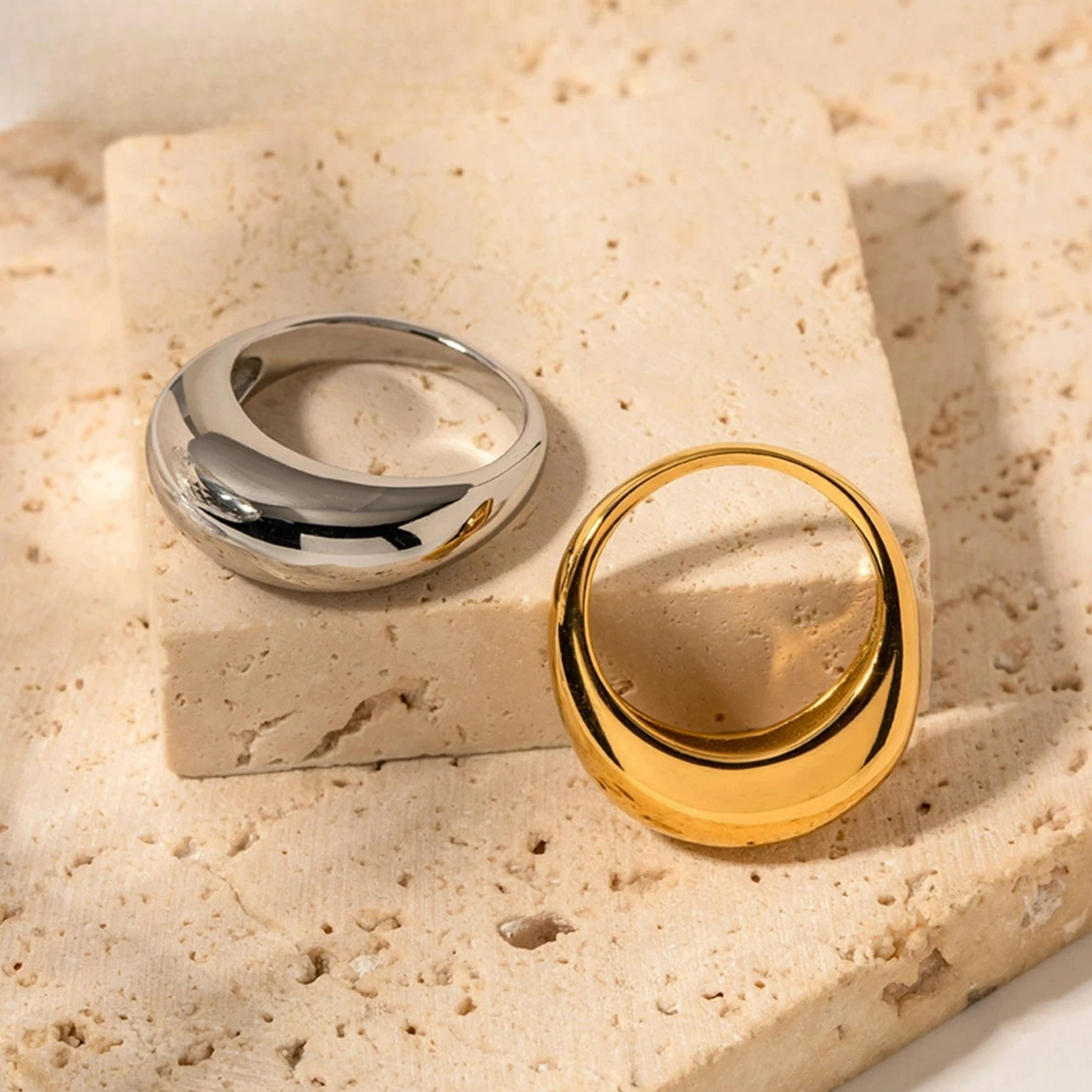 Elegante Anillo Ancho Gota de Agua oro