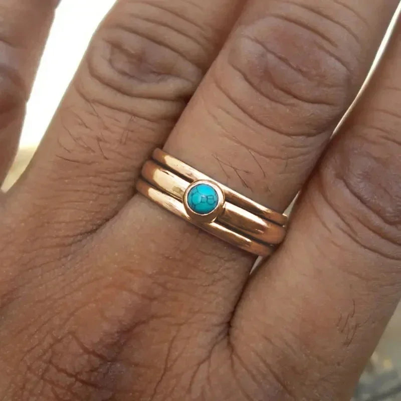 Anillo Étnico con Piedra Turquesa oro